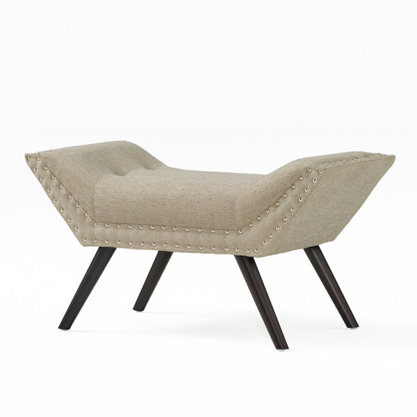 English Elm Christopher Knight Home® - Modern Button Tufted Sitting Bench with Nailhead Trim and Birch Wood Legs — Upholstered Accent Ottoman for Entryway or Living Room Seating Beige 54753.00ALM