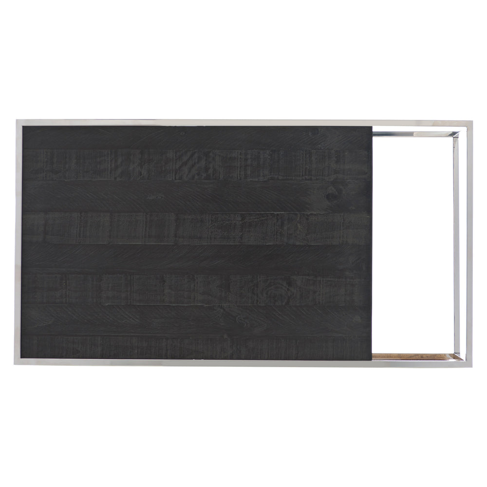 Bernhardt Bernhardt Beacon Cocktail Table — Distressed Pine Drawer & Polished Stainless Frame, Sculptural Storage (52"W) 303021C