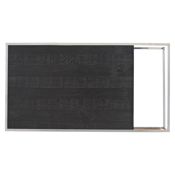 Bernhardt Bernhardt Beacon Cocktail Table — Distressed Pine Drawer & Polished Stainless Frame, Sculptural Storage (52"W) 303021C