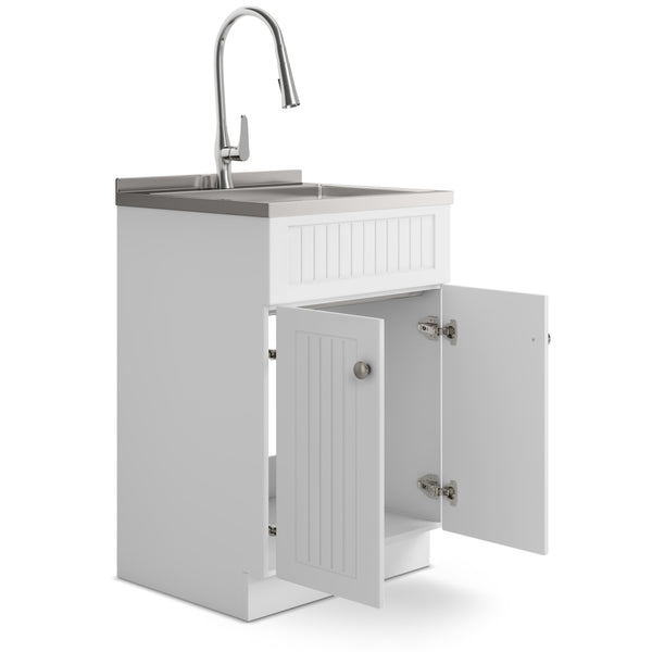 English Elm Beckham - 24" Laundry Cabinet With Durable Stainless Steel Sink & Functional Faucet - White Finish B136P158789