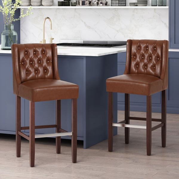 English Elm Christopher Knight Home® - BARSTOOL sleek PU upholstered counter stool with sturdy frame, ergonomic seat and modern minimalist design Light Brown 70678.00PUCOGN