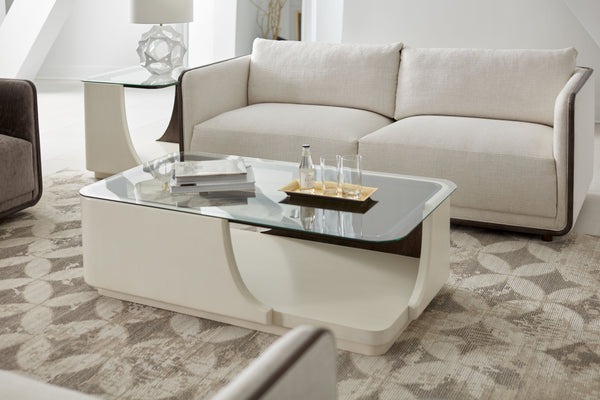A.R.T. Furniture Blanc Cocktail Table - Contemporary Alabaster & Burnished Bronze, Glass Top & Open Shelf Design White Parawood Solids,Resin,Metal,Glass 289300-1040