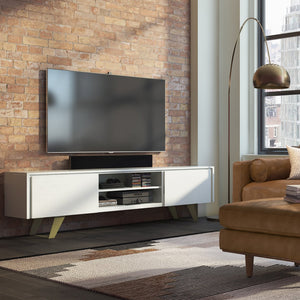 English Elm Lowry Tv Media Stand - Vintage Industrial White Acacia With Metal Accents For Modern Living Rooms B136P158867