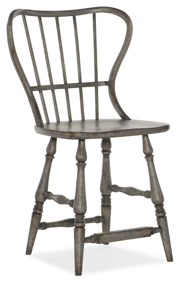 Hooker Furniture Ciao Spindle Back Counter Stool In Speckled Gray Finish With Solid Wood Seat And Distressed Charm 5805-75351-96