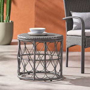 English Elm Christopher Knight Home® - BRUCE Rattan Side Table with Wicker Weave Top, Boho Outdoor Accent, Durable Polyethylene, 19.75" H Grey 70418.00GRY