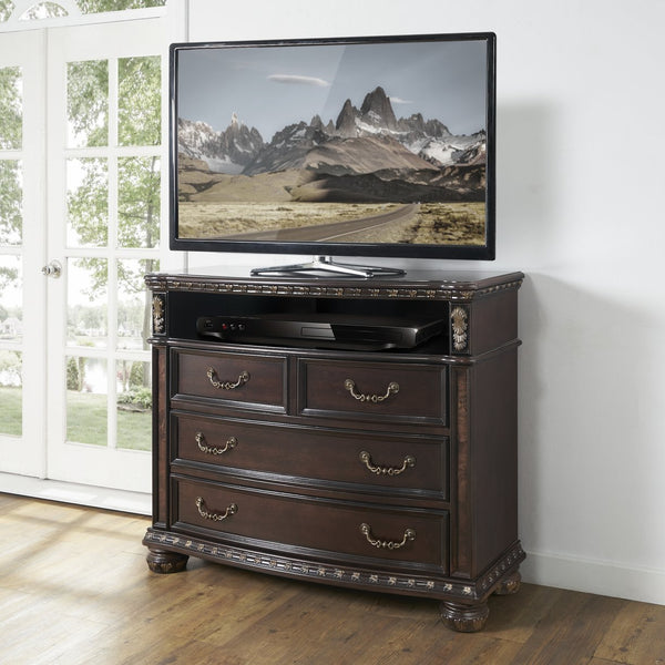 English Elm Steve Silver - Monte Carlo Dark Brown Media Chest – Cherry & Mappa Burl Veneers, Dovetailed Drawers, Antiqued Brass Accents, Felt-Lined Top Drawer (49"L x 39.75"W x 22"H) B081P157353