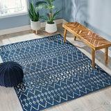 Christopher Knight Home® - Noble House - Dorvall 5'3" X 7' Indoor/Outdoor Area Rug, Navy Blue and Ivory