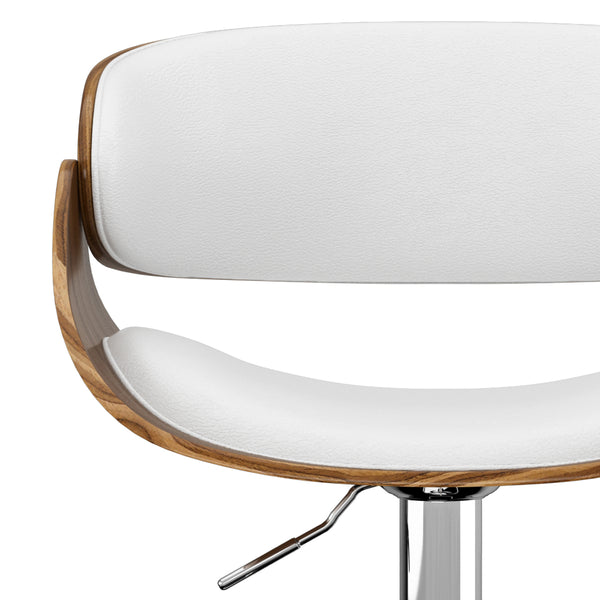 English Elm Amery Mid Century Modern Adjustable Swivel Bar Stool with Walnut Veneer Bentwood Frame & Gas Lift White B136P158315