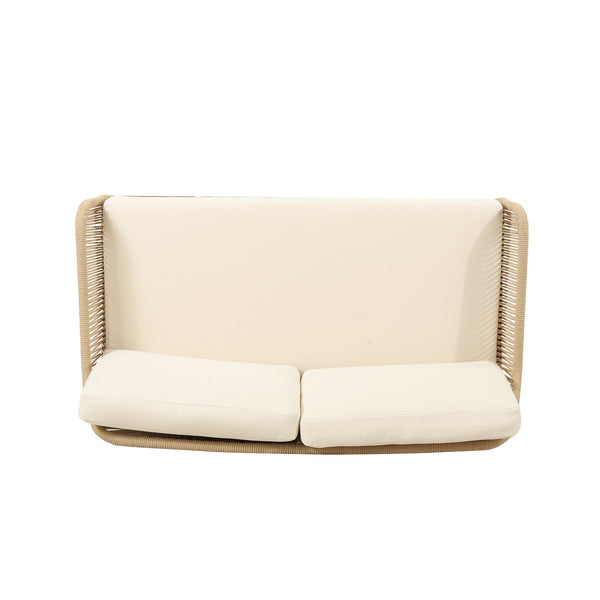 English Elm Christopher Knight Home® - Outdoor Teak Acacia 4-Piece Chat Set with Rope Weave, Water-Resistant Cushions, Loveseat & 2 Chairs 73424.00LBGE