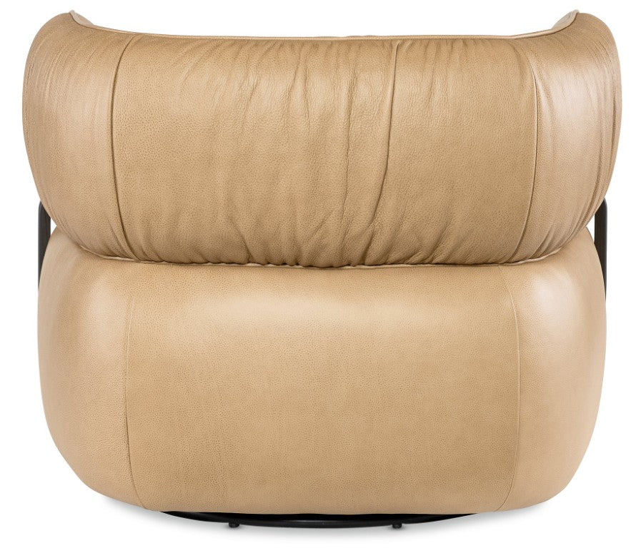 Hooker Furniture Mcguire Semi-Aniline Leather Swivel Chair With Memory Mechanism, Barrel Design & Dark Walnut Accents CC421-SW-070