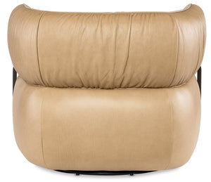 Hooker Furniture Mcguire Semi-Aniline Leather Swivel Chair With Memory Mechanism, Barrel Design & Dark Walnut Accents CC421-SW-070