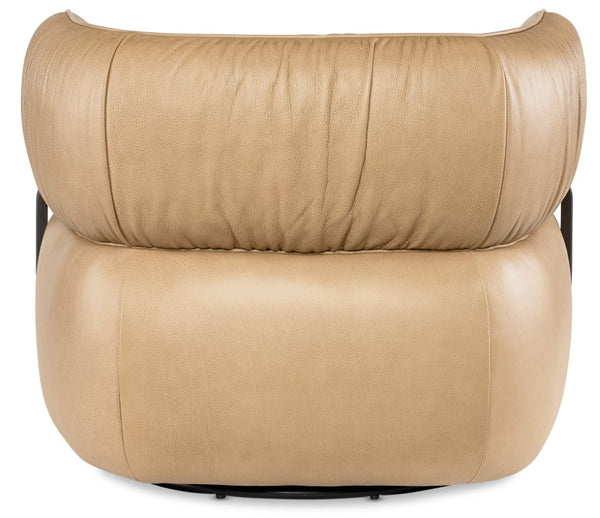 Hooker Furniture Mcguire Semi-Aniline Leather Swivel Chair With Memory Mechanism, Barrel Design & Dark Walnut Accents CC421-SW-070