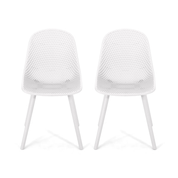 English Elm Christopher Knight Home® - POSEY Chair - Weather-Resistant Polypropylene Outdoor Dining Chair with Perforated Diamond Mesh Design for Durable Style White 27.5 L x 21.5 W x 20.2 H 69067.00WHI