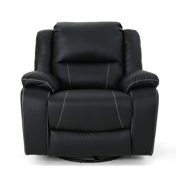 English Elm Christopher Knight Home® - 39" Wide Faux Leather Manual Swivel Recliner with 360° Rotation, Multi-Angle Comfort and Durable PU Finish Black 62814.00BLK