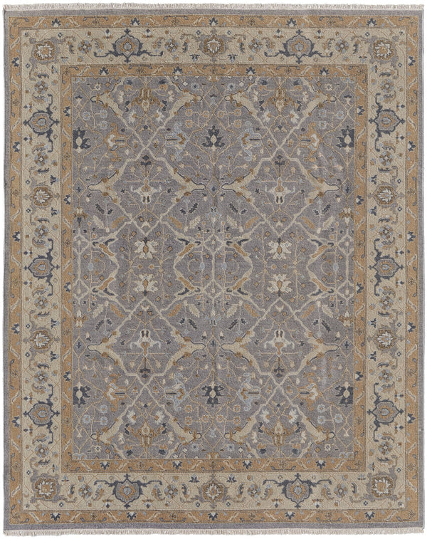 Feizy Rugs Corbitt Persian-inspired Hand Knotted Wool Rug - Elegant Low Pile Design For Timeless Spaces Gray,Gold Wool Cor0611fgrygldh50