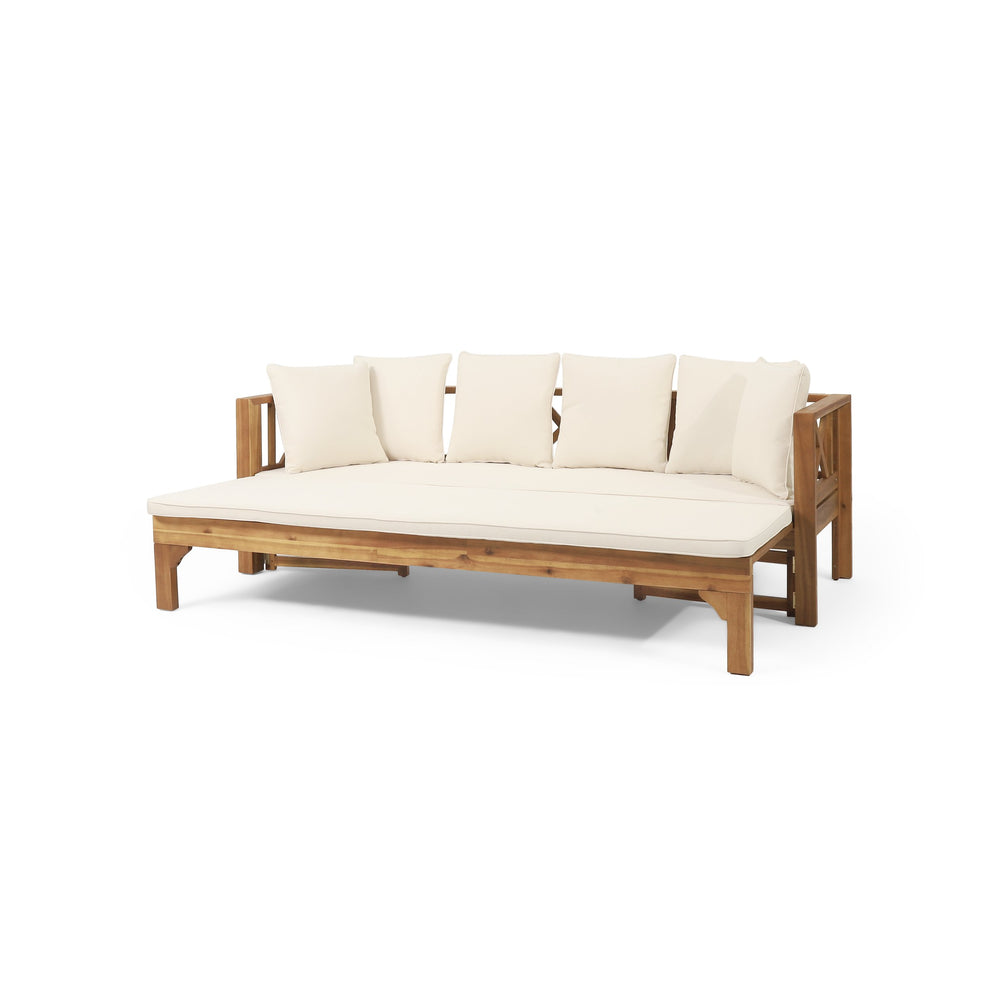 English Elm Christopher Knight Home® - Outdoor Acacia Wood Daybed Sofa: Stylish 3-Seater Lounge With Water-Resistant Cushions For Patios 74327.00BEIGE
