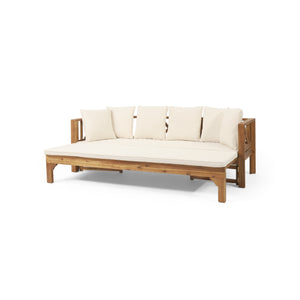 English Elm Christopher Knight Home® - Outdoor Acacia Wood Daybed Sofa: Stylish 3-Seater Lounge With Water-Resistant Cushions For Patios 74327.00BEIGE