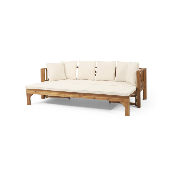 English Elm Christopher Knight Home® - Outdoor Acacia Wood Daybed Sofa: Stylish 3-Seater Lounge With Water-Resistant Cushions For Patios 74327.00BEIGE
