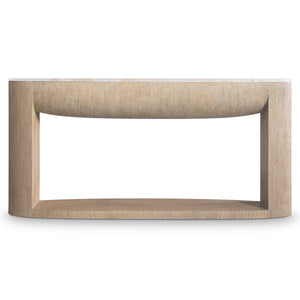 Bernhardt Bernhardt Loggia Oval Console Table With Aria Wood-Grain Resin Base And Solid Travertine Top, 68" Wide 345925
