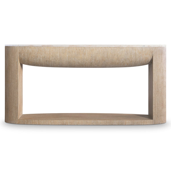 Bernhardt Bernhardt Loggia Oval Console Table With Aria Wood-Grain Resin Base And Solid Travertine Top, 68" Wide 345925
