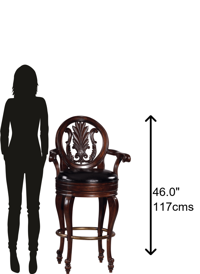 Hekman Furniture 697001 Niagara Barstool - Elegant Swivel Design With Rustic Cherry Finish & Antique Brass Footrest Rustic Cherry Niagara Bar Stool 697001