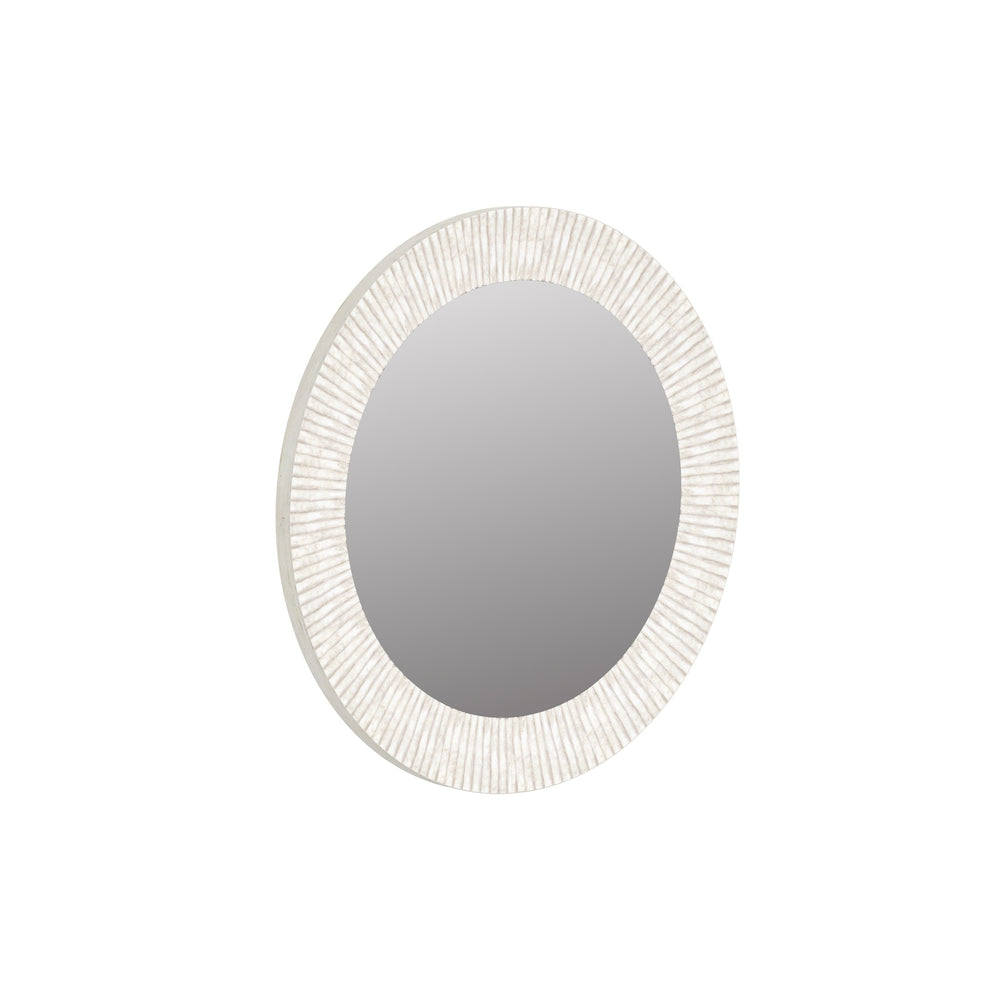A.R.T. Furniture Ashlar Round Mirror - Coastal Modern Design With Rippling Travertine Texture And Wall-hanging Cleat Beige Parawood Solids,Resin,Glass 333123-2250