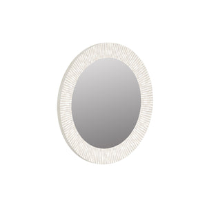 A.R.T. Furniture Ashlar Round Mirror - Coastal Modern Design With Rippling Travertine Texture And Wall-hanging Cleat Beige Parawood Solids,Resin,Glass 333123-2250