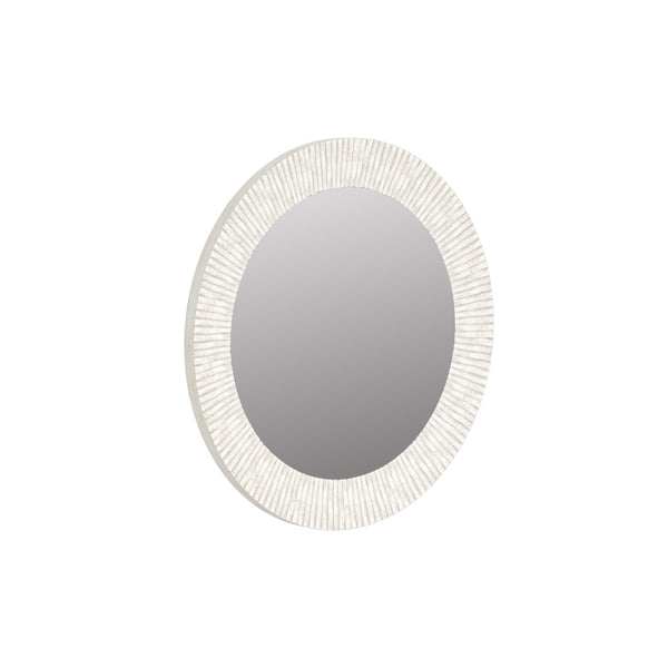 A.R.T. Furniture Ashlar Round Mirror - Coastal Modern Design With Rippling Travertine Texture And Wall-hanging Cleat Beige Parawood Solids,Resin,Glass 333123-2250