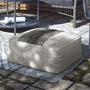 English Elm Sabella Handwoven Square Outdoor/Indoor Pouf - Grey White Recycled PET, Water & UV Resistant, Supportive Sitz 20"x20"x10" B136P159936