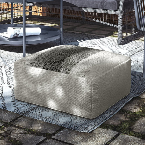 English Elm Sabella Handwoven Square Outdoor/Indoor Pouf - Grey White Recycled PET, Water & UV Resistant, Supportive Sitz 20"x20"x10" B136P159936