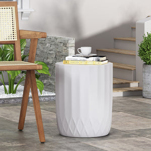 English Elm End Table Cylindrical Cast Concrete Sculptural Side for Indoor or Patio Use 73433.00