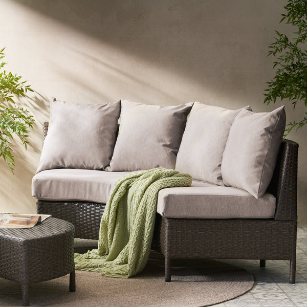 English Elm Christopher Knight Home® - PT LIMON SINGLE SOFA Curved Armless Outdoor/Indoor Faux Rattan Chairs with Water-Resistant Cushions and Heavy-Duty Iron Frame Brown 54786.00BRN