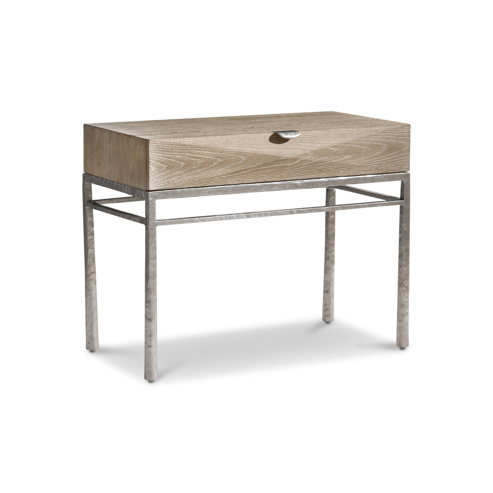 Bernhardt Bernhardt Aventura Nightstand — Cathedral White Oak Top, Textured Frosted Nickel Frame, Usb Charging 318218