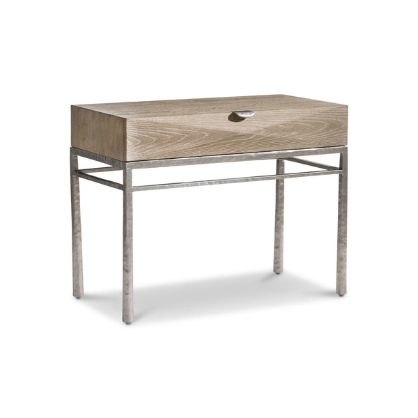 Bernhardt Bernhardt Aventura Nightstand — Cathedral White Oak Top, Textured Frosted Nickel Frame, Usb Charging 318218