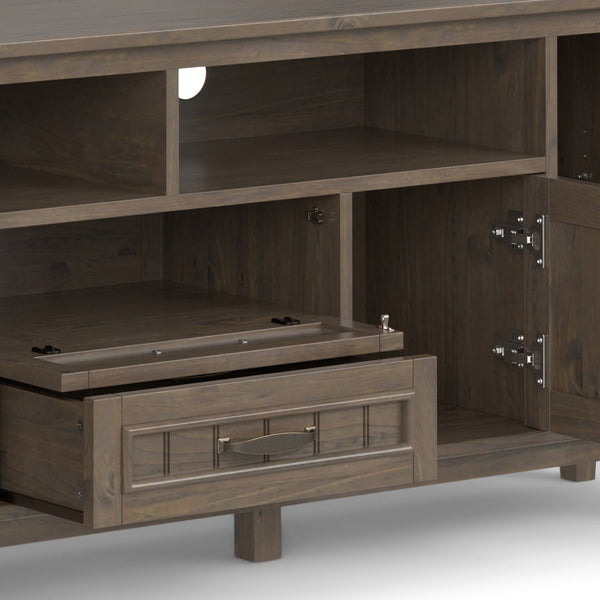 English Elm Lev 72" TV Media Stand Smoky Brown - Solid Wood, Cord Management, Large Storage for TVs up to 80" B136P158820