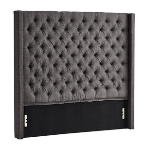 Homelegance By Top-Line Thorin Wingback Button Tufted Linen Fabric Headboard Dark Grey Linen