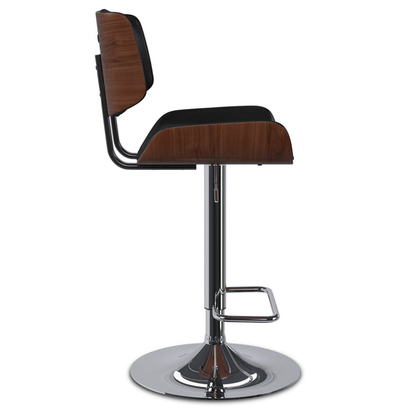 English Elm Holland Mid-Century Adjustable Swivel Bar Stool in Black Vegan Leather with Walnut Veneer & Chrome Base B136P158706