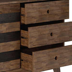 English Elm Clarkson Mid Century Medium Storage Cabinet in Rustic Natural Aged Brown – Solid Acacia Wood, 3 Drawers, Sliding Door, Adjustable Shelves B136P158779