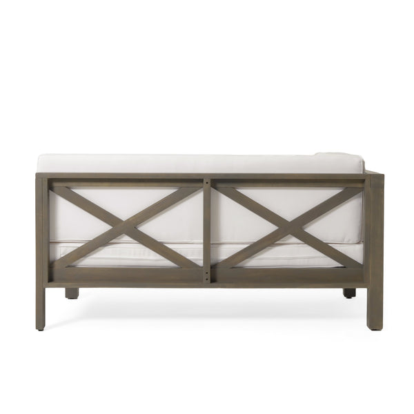 English Elm Brava Acacia Corner Bench Set with Coffee Table Outdoor Cross-back Slatted Design 57967.00WHI2