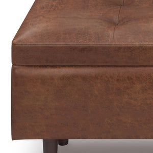 English Elm Shay Mid-Century Rectangular Storage Ottoman - Stylish Distressed Brown Faux Leather With Safety Hinge B136P159260-GIGA