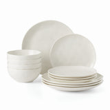 Bay Colors Elegant 12-Piece White Porcelain Dinnerware Set, Dishwasher & Microwave Safe