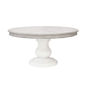 Higgins Street Round Dining Table with an Urn Shaped Pedestal Base Brown with Fresh Milk Finish P349-DR-K1 Pulaski Furniture