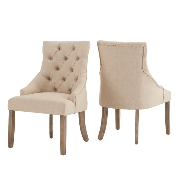 Homelegance By Top-Line Ophilia Linen Curved Back Tufted Dining Chairs (Set of 2) Grey Wood