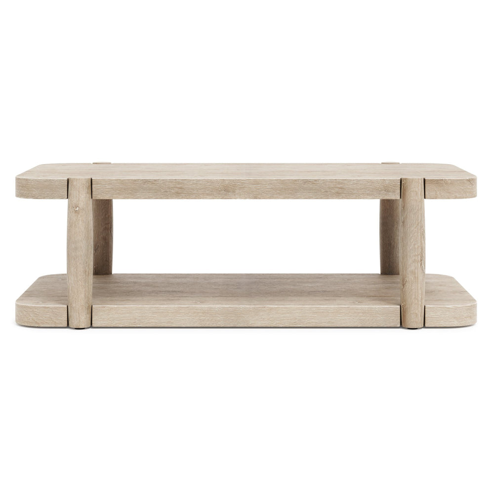 Bernhardt Bernhardt Antibes Roz Rustic Oak Cocktail Table With Sculptural Tapered Legs, Lower Shelf & Casters 350013
