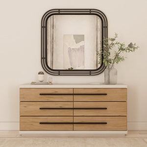 A.R.T. Furniture Portico Contemporary Square Mirror With Matte Black Curved Metal Frame - Wall-hung Artistry Black Steel,Glass 323121-1223