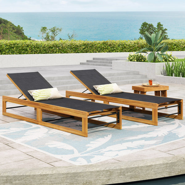 English Elm Christopher Knight Home® - MIA Chaise Lounge with Breathable Mesh Seating and Durable Acacia Wood Frame for Outdoor Relaxation Teak 51 L x 28.5 W x 17 H 72209.00BLKMP2