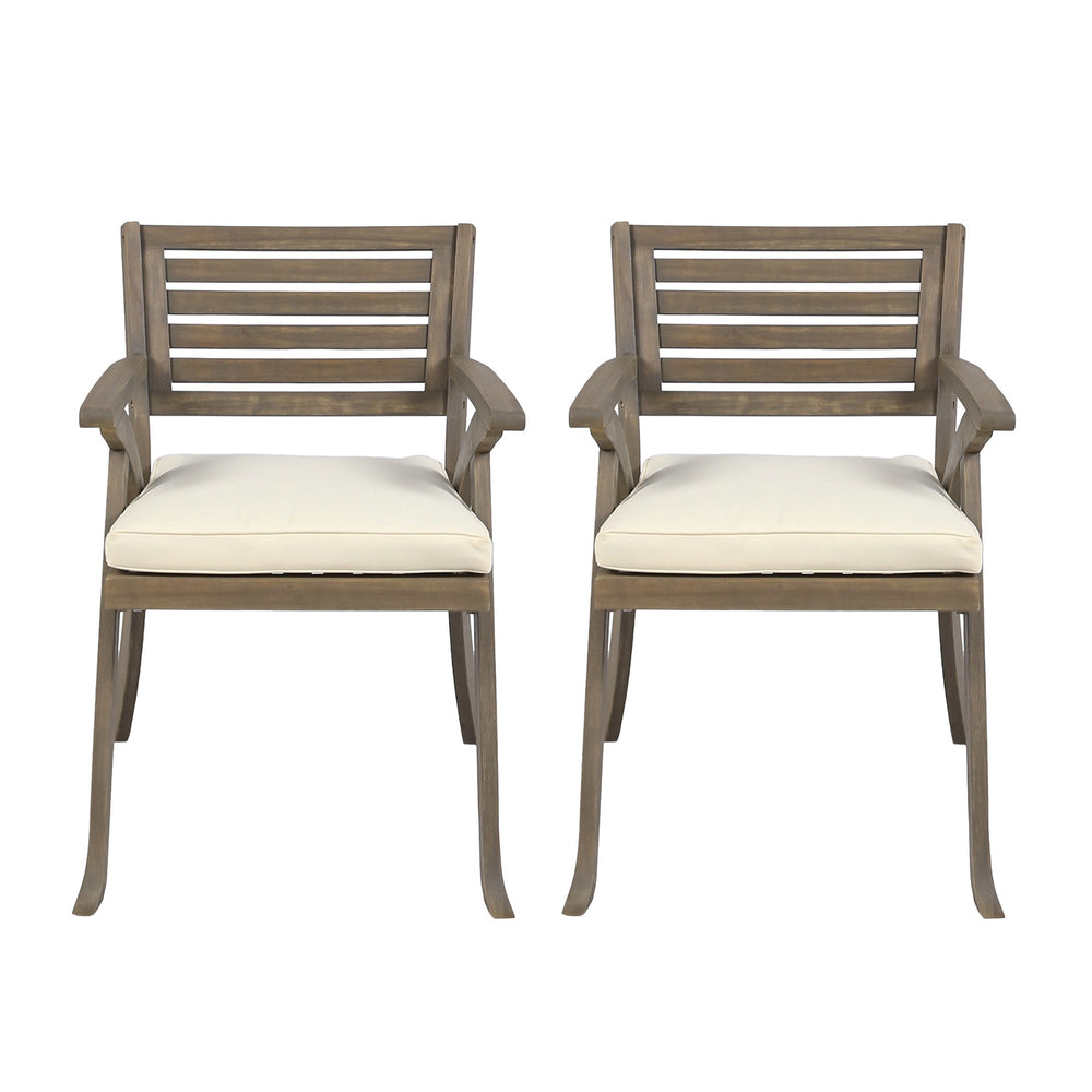 English Elm Helen Outdoor Acacia Hardwood Dining Chairs Curved Slat Back Patio Set of Two 54555.00GRY