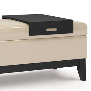 English Elm Oregon Storage Ottoman Bench with Tray and Lift-Top Storage, Satin Cream Faux Leather Accent Seat Beige B136P159069