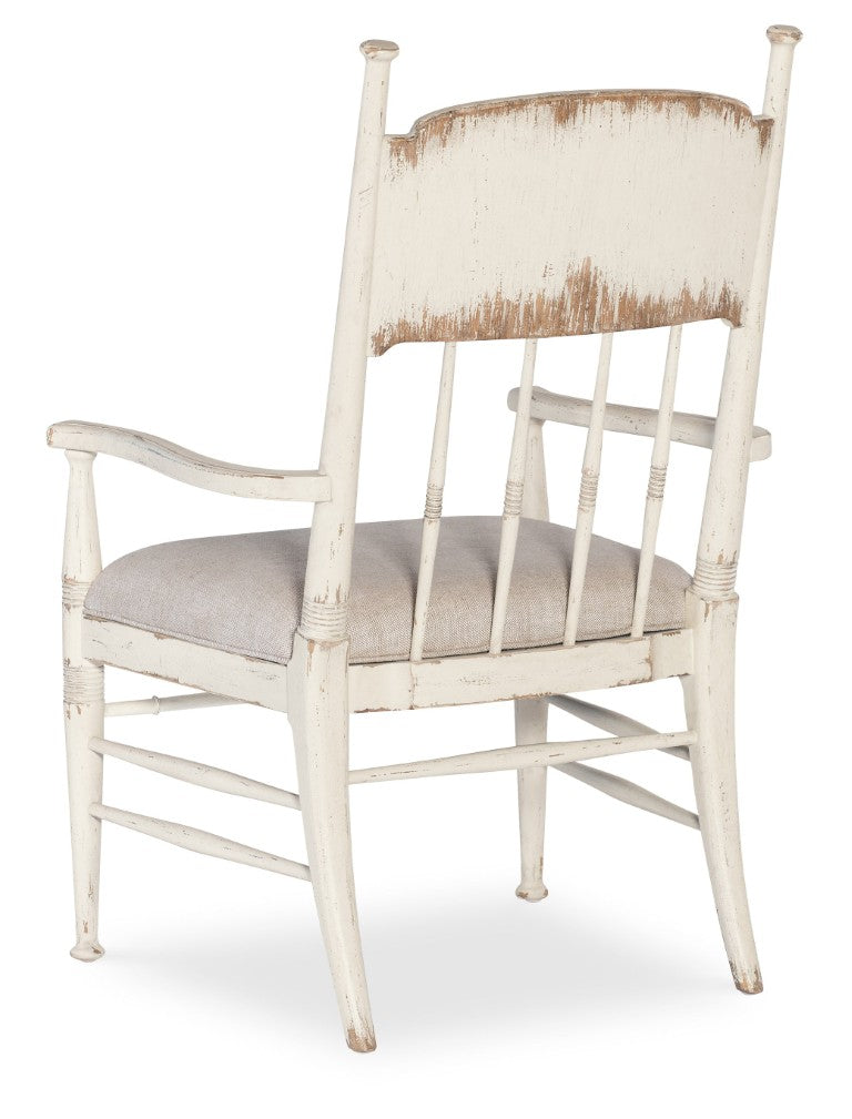 Hooker Furniture Americana Distressed Linen Arm Chair With Spindle Back, Carved Accents & Performance Upholstery 7050-75300-02