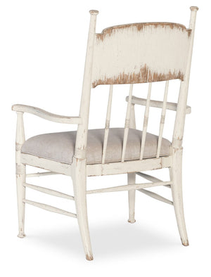 Hooker Furniture Americana Distressed Linen Arm Chair With Spindle Back, Carved Accents & Performance Upholstery 7050-75300-02